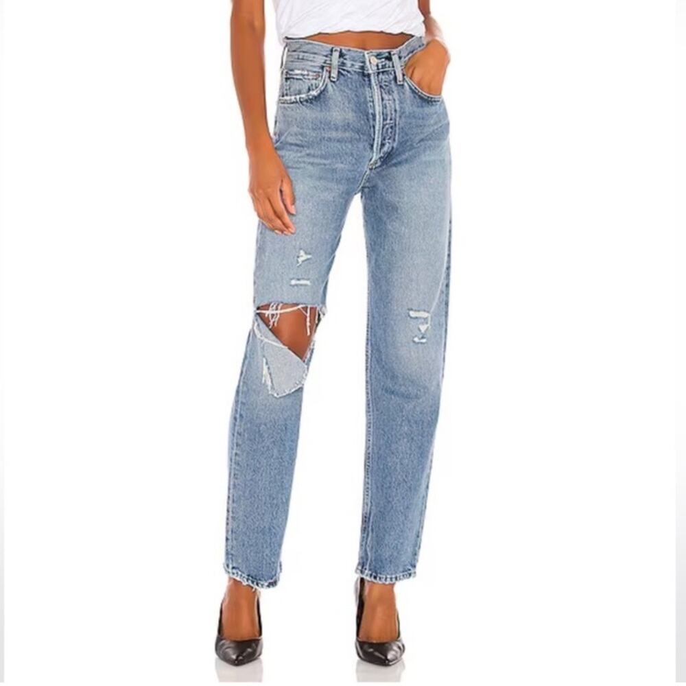 Agolde Women’s 90’s Pinch Waist Lineup Wash Distressed Straight Leg Jeans Sz 27